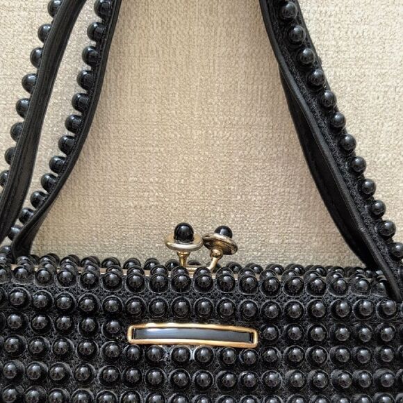 Elegant Black Beaded Handbag Vintage - Picture 2 of 9